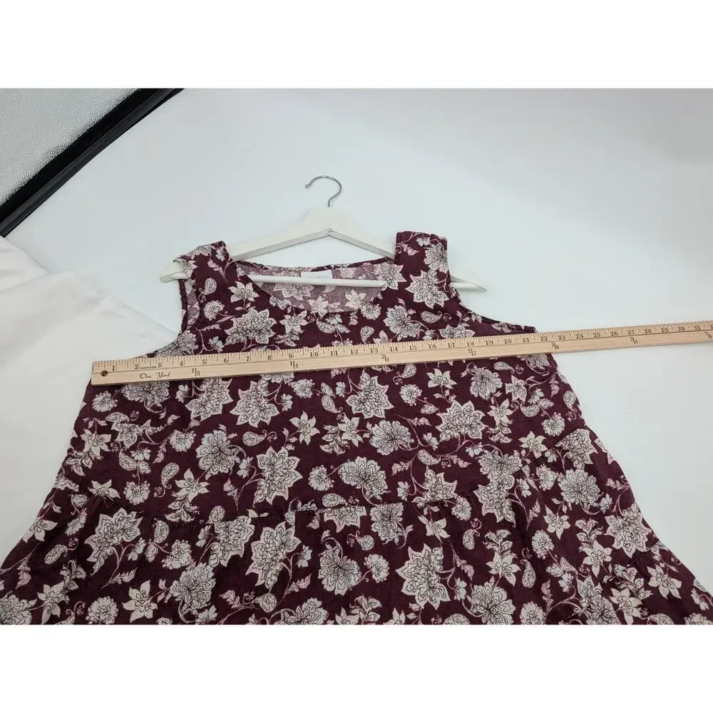 J. Jill Love Linen Tiered Floral Tank Top XL Petite Beachy Vacation Travel Boat